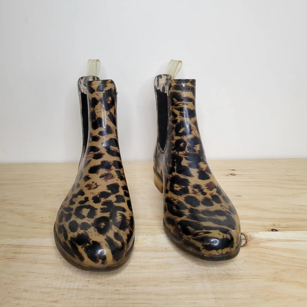 J. Crew leopard print shirt rain boots 7 - Picture 2 of 5